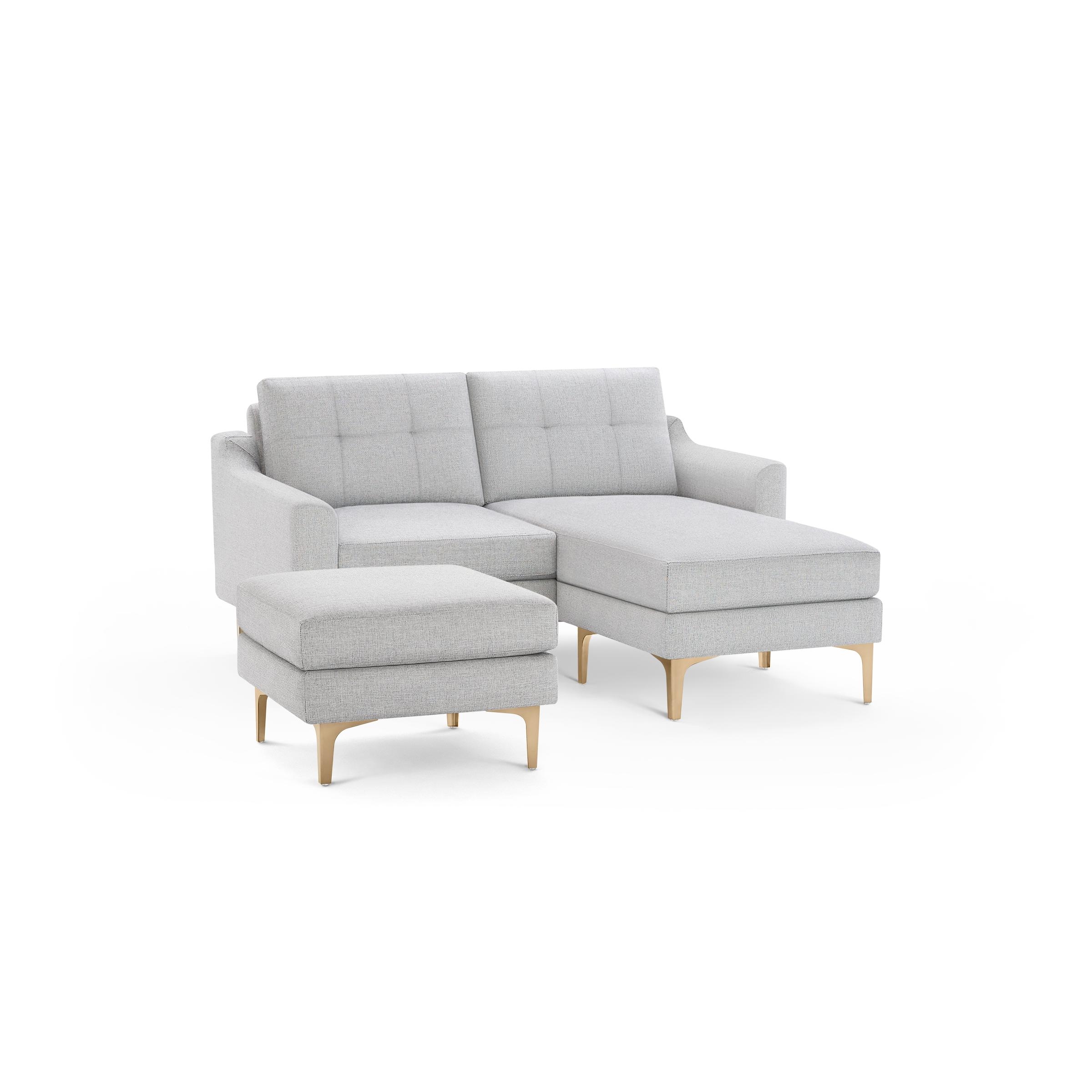 Nomad Loveseat with Chaise and Ottoman - Crushed Gravel - Performance Chenille / Brass - Metal / Slope - Image 0