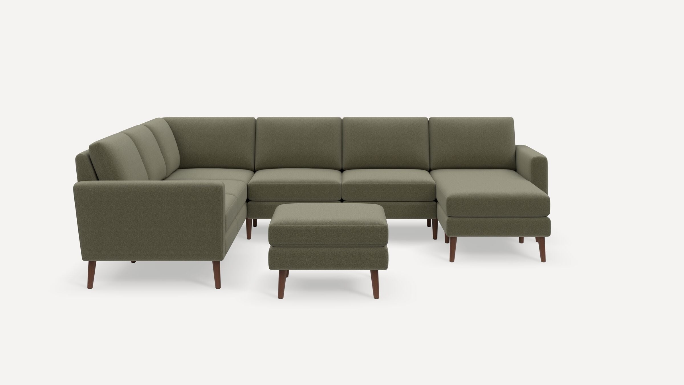 Nomad 6-Seat Corner Sectional with Chaise and Ottoman - Moss Green - Performance Flatweave / Walnut - Wood / Block - Image 0