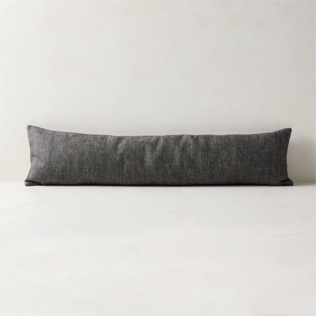 48"x12" Stonewash Grey Linen Pillow With Feather-Down Insert - Image 0