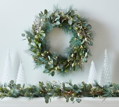 Lit Faux Eucalyptus and Pine Garland, 5 Ft. - Image 2