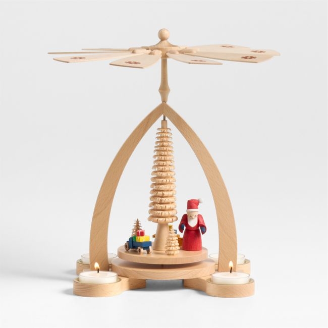 Santa with Gifts Pyramid Holiday Tealight Candle Holder - Image 0