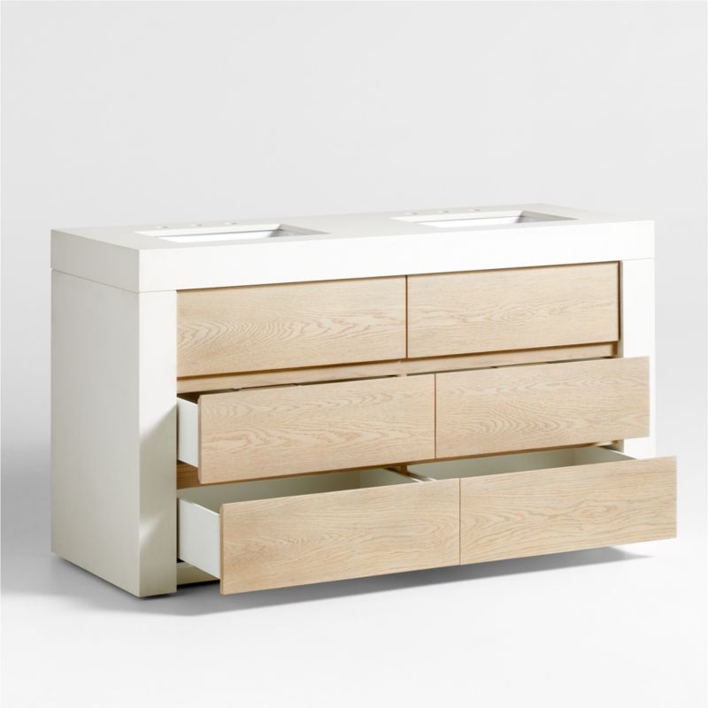 Bluff 60" Bleached Ash and Off White Quartz Double Vanity - Image 5