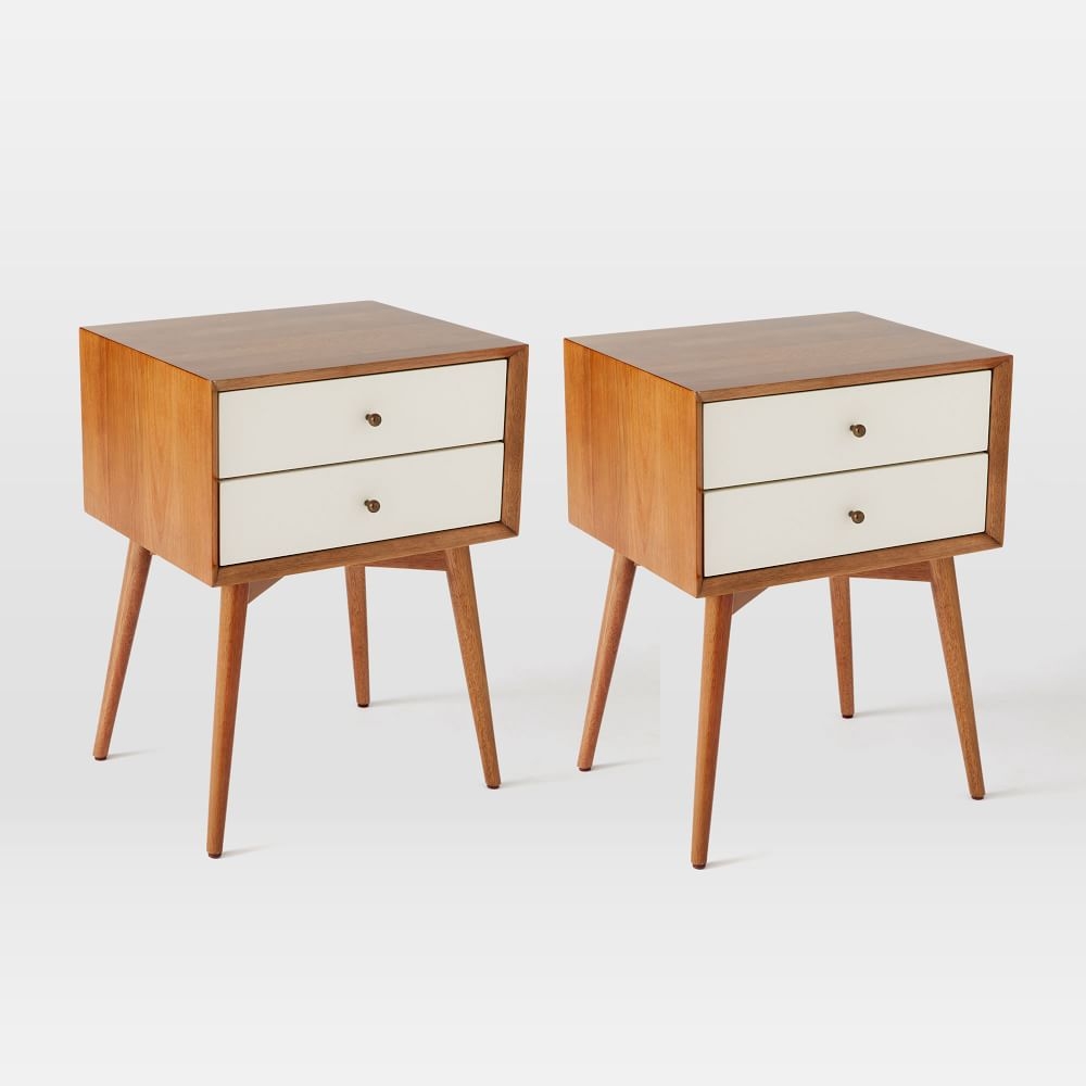 Mid-Century (17.5") Nightstand, White Lacquer/Acorn, Set of 2 - Image 0