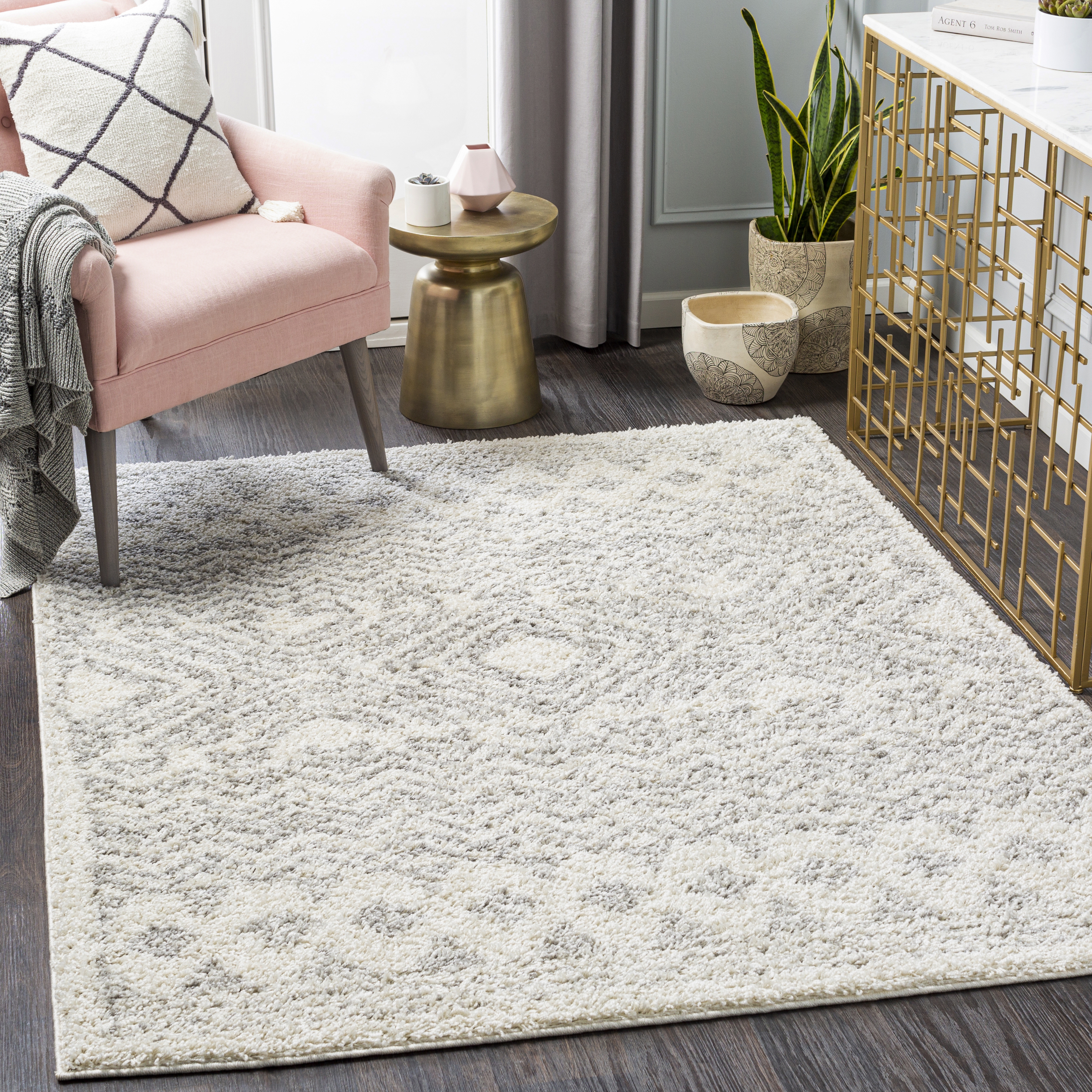 Taza Shag Beige Indoor 5'3" x 7' Machine Woven Rug - Image 1