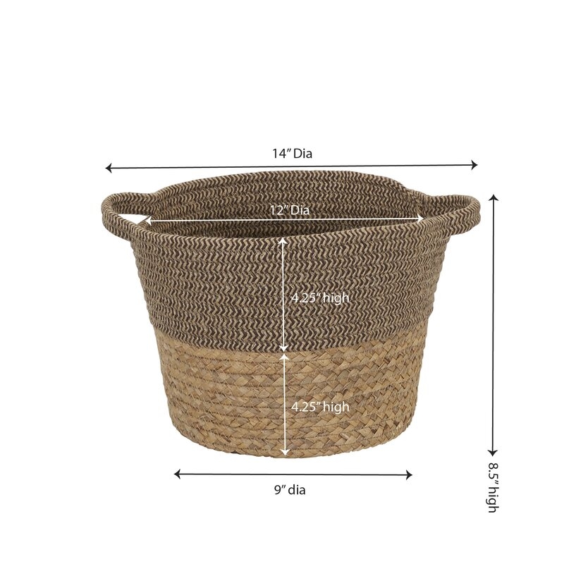 Tweed Cotton Rope & Hyacinth Storage Basket With Side Handles - Image 2