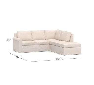 Cameron Roll Arm Slipcovered Right 3-Piece Bumper Sectional, Polyester Wrapped Cushions, Park Weave Ash - Image 4