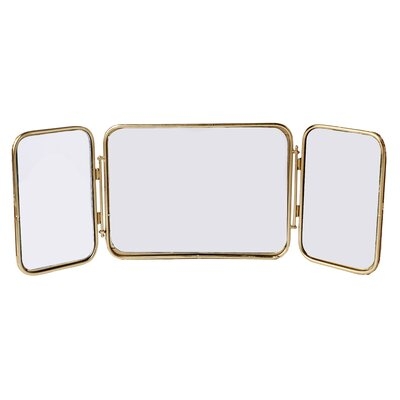 Hersche Glass & Brass Folding Triptych Glam Table Mirror - Image 0