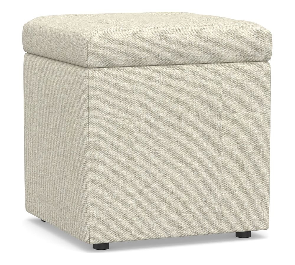 Marlow Upholstered Storage Cube, Performance Heathered Basketweave Alabaster White - Image 0