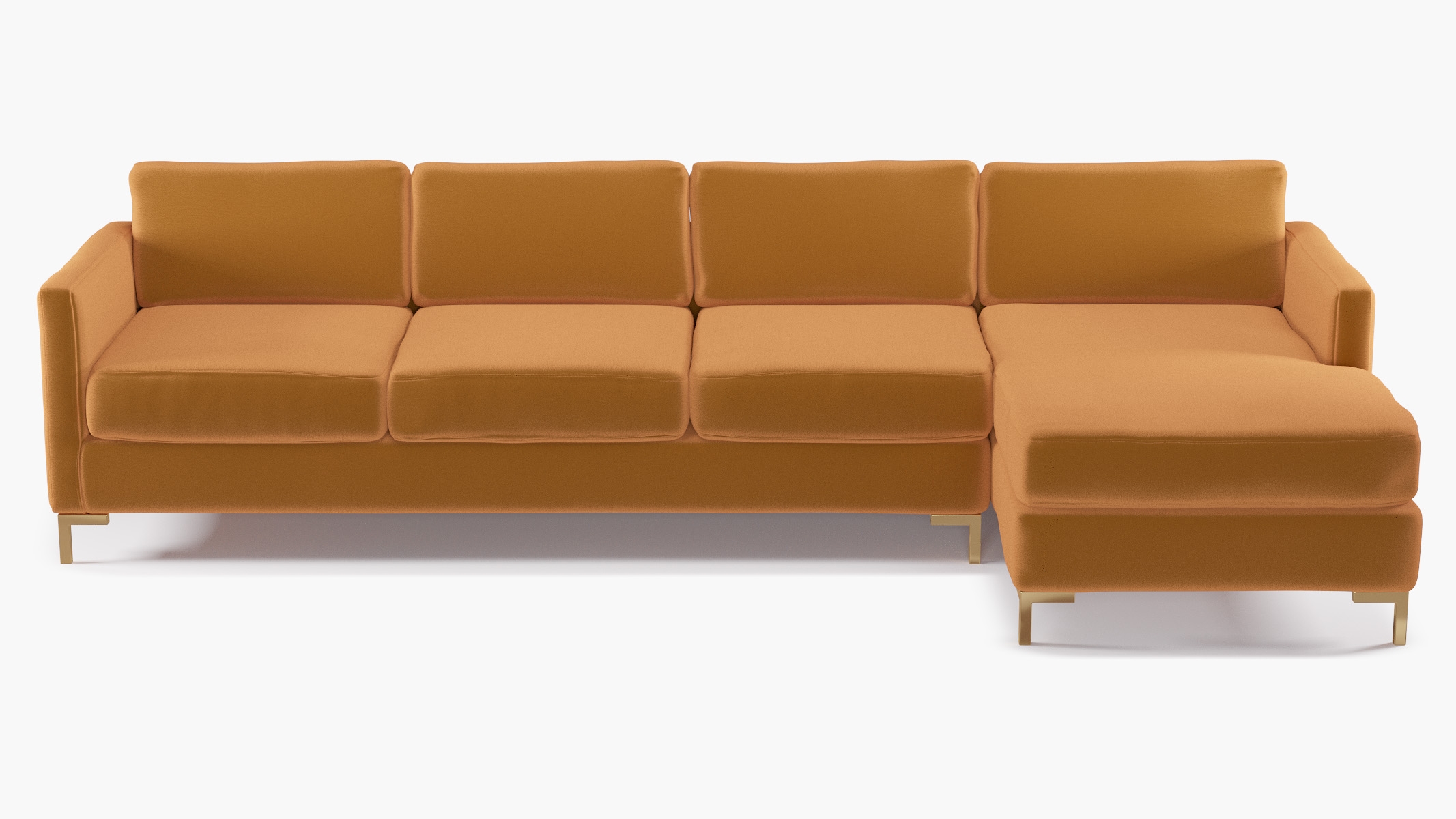Modern Sectional, Right Facing, Marigold Performance Velvet, Brass L Leg - Image 0