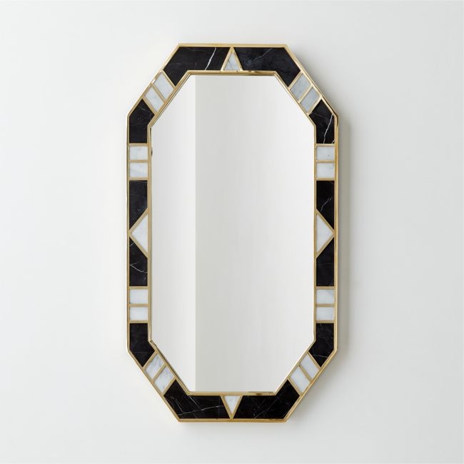 Icaro Black And White Marble Hexagon Wall Mirror 36"X20" - Image 0