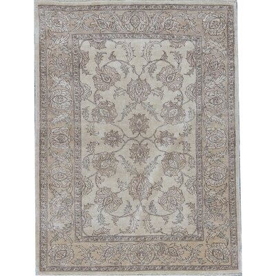 One-of-a-Kind Hand-Knotted Cream 5'1" x 6'9" Wool Area Rug - Image 0