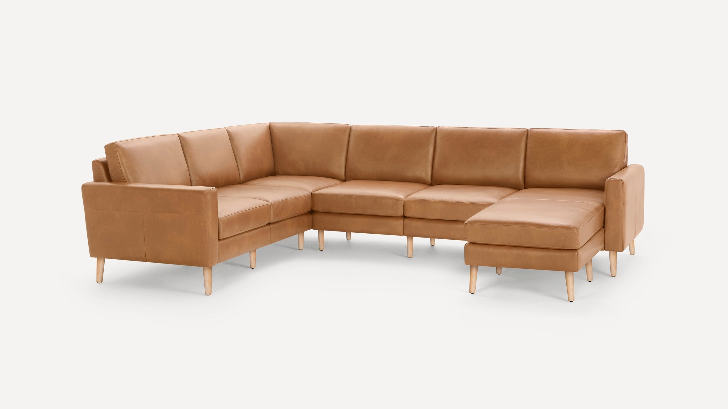 Nomad Leather 6-Seat Corner Sectional with Reversible Chaise - Camel - Top Grain Leather / Black - Metal / Block - Image 5