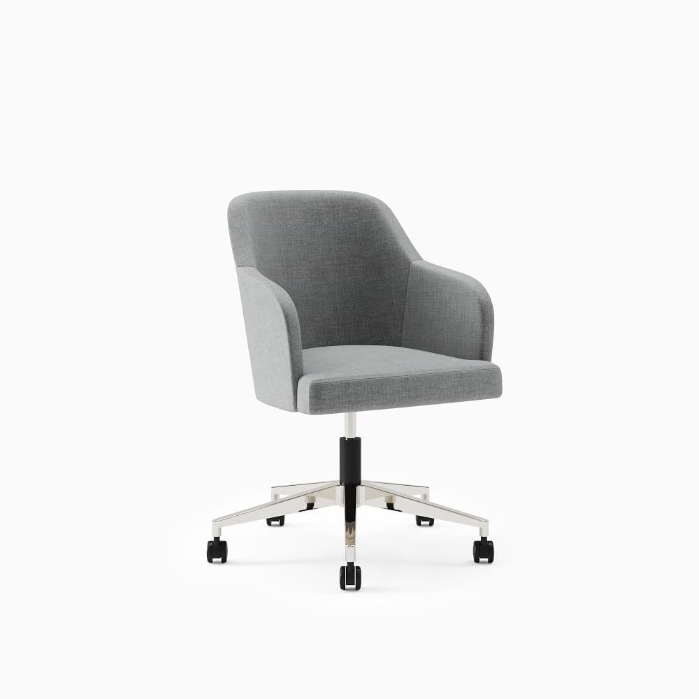 Sterling Armed Desk Chair w Tilt, Soft Casters Polished Aluminum Base Billiard Cloth; Pewter - Image 0