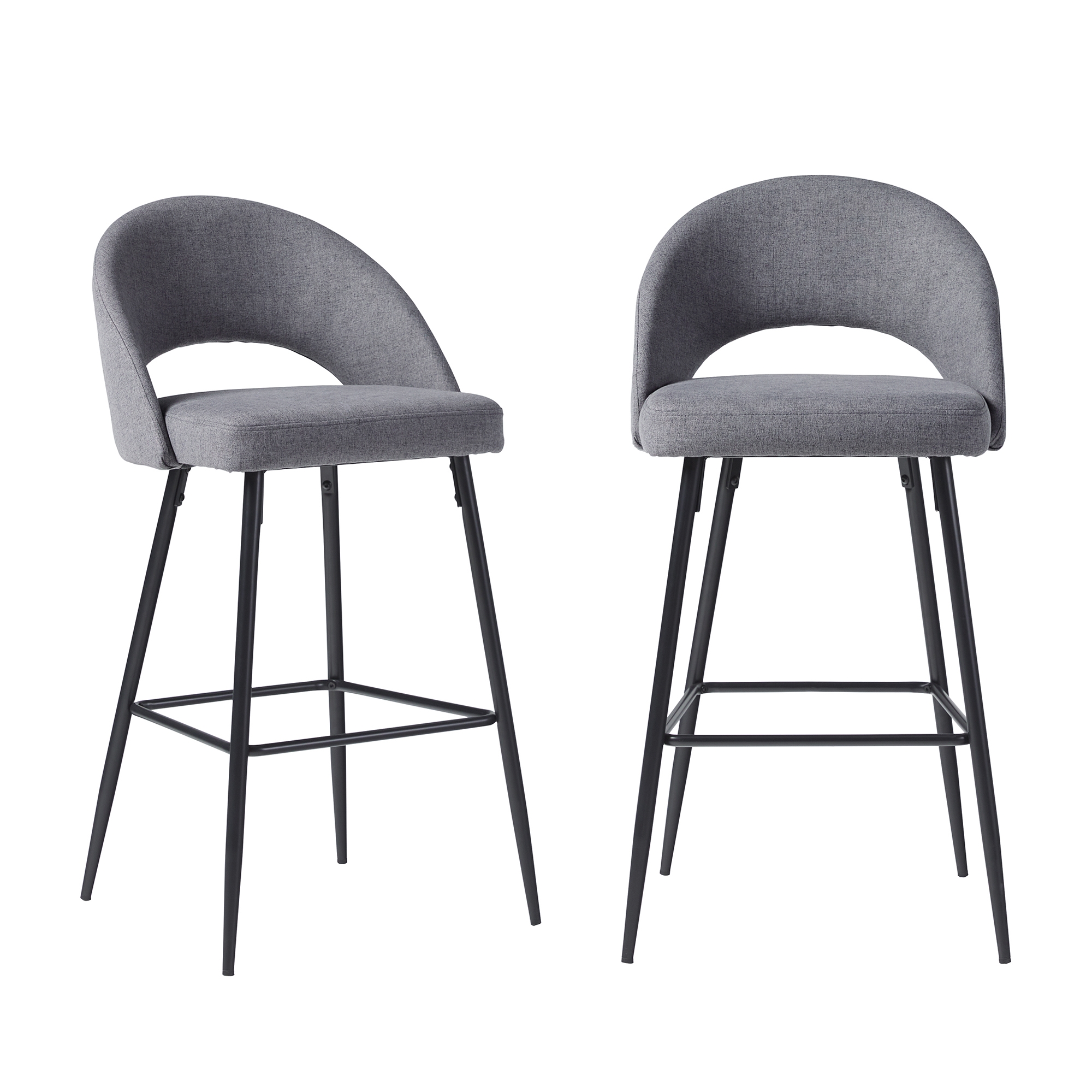 Modern 2-Piece Minimalist Upholstered Bar Stool Set – Charcoal - Image 0