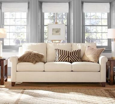 Cameron Roll Arm Upholstered Loveseat 63", Polyester Wrapped Cushions, Performance Heathered Basketweave Alabaster White - Image 2
