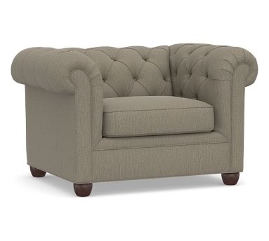 Chesterfield Roll Arm Upholstered Armchair 50", Polyester Wrapped Cushions, Chenille Basketweave Taupe - Image 0