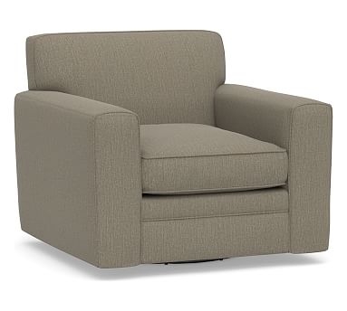 Pearce Square Arm Upholstered Swivel Armchair, Tight Back Down Blend Wrapped Cushions, Chenille Basketweave Taupe - Image 0