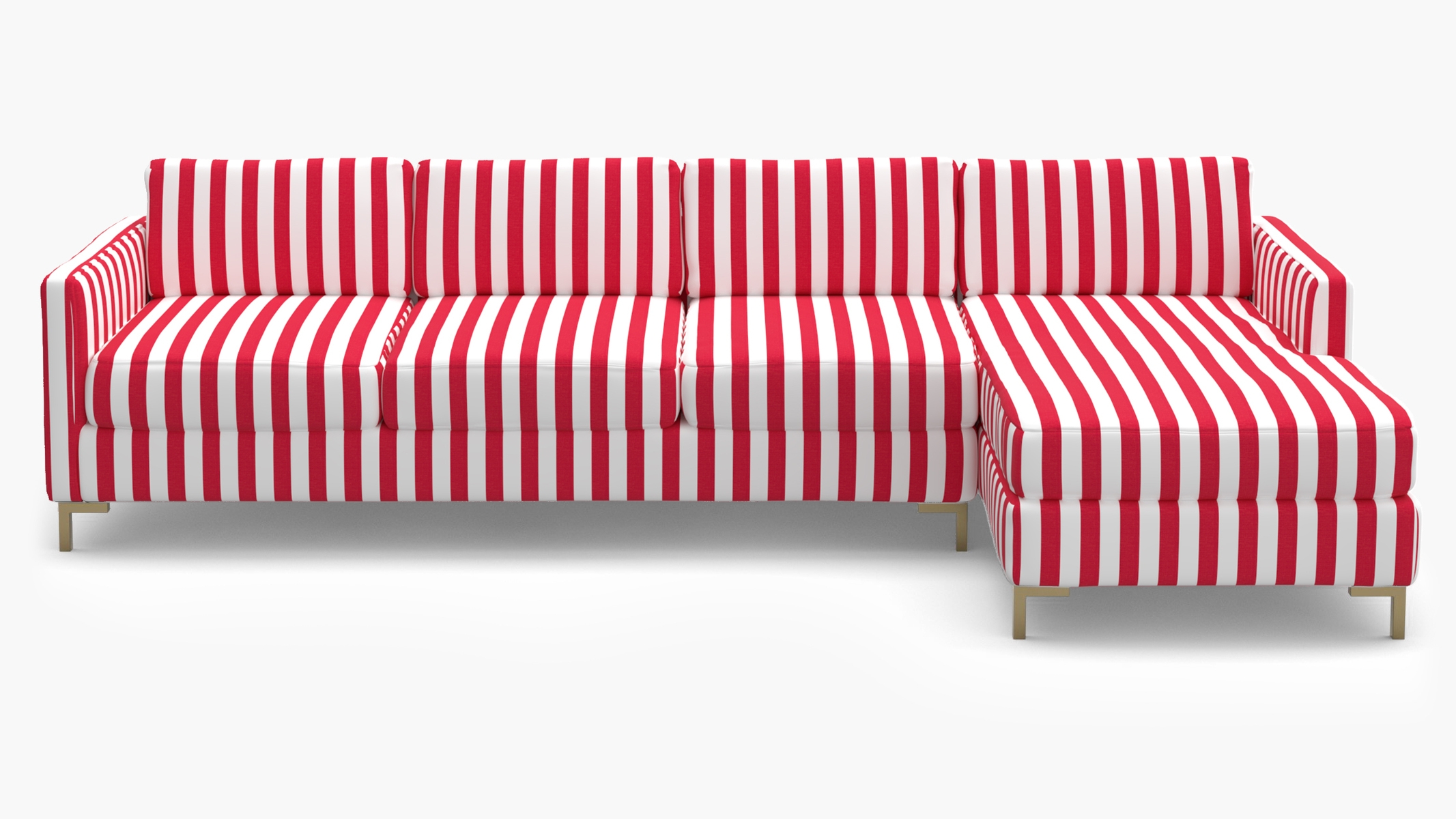 Modern Sectional, Right Facing, Red Cabana Stripe, Brass L Leg - Image 0