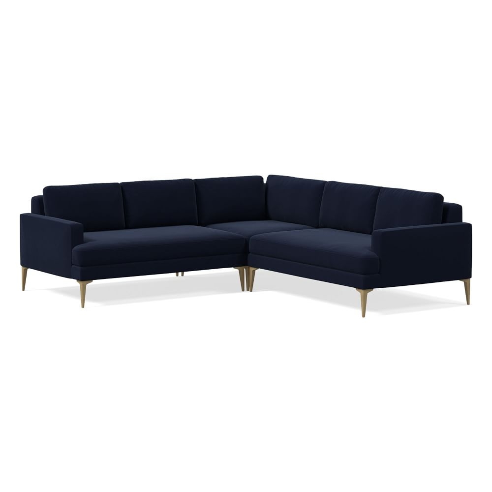 Andes Sectional Set 06: Left Arm 2 Seater Sofa, Corner, Right Arm 2 Seater Sofa, Poly, Distressed Velvet, Ink Blue, Blackened Brass - Image 0