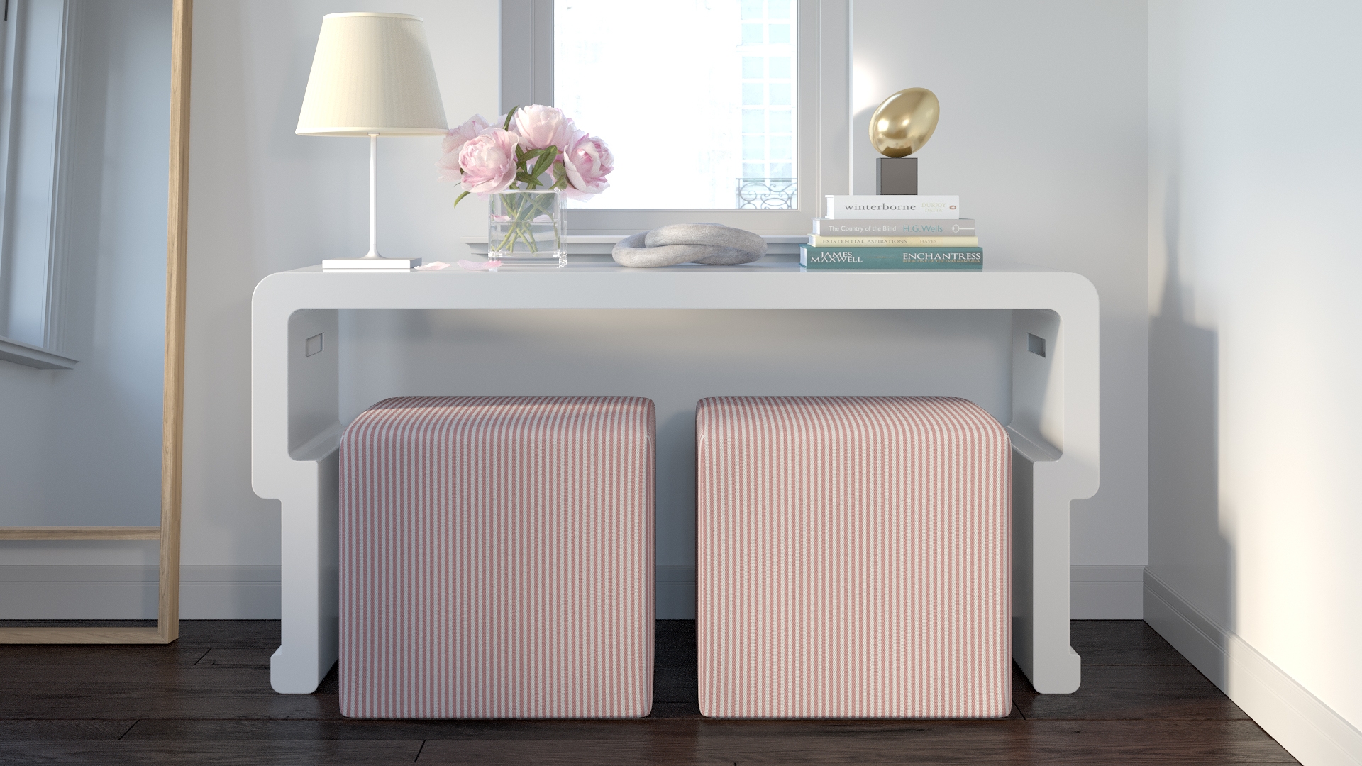 Cube Ottoman, Pink Classic Ticking Stripe - Image 2