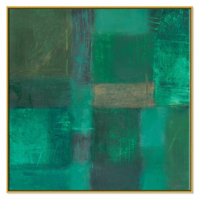 Casa Fine Arts 'Emerald Inlays' Floater Frame Painting Print on Canvas Size: 45" H x 45" W x 2" D - Image 0