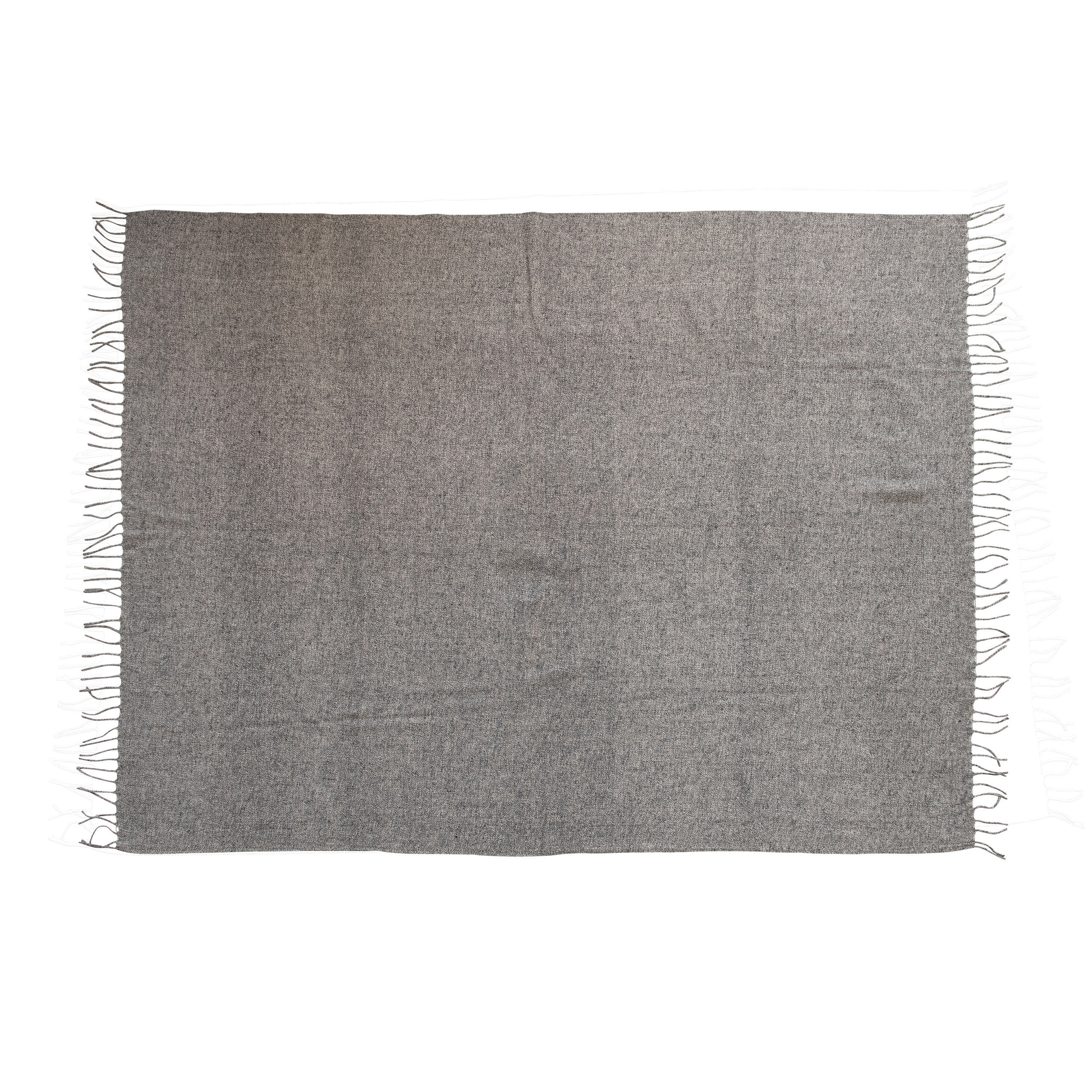 Wool Blend Throw with Fringe, Grey - Image 0