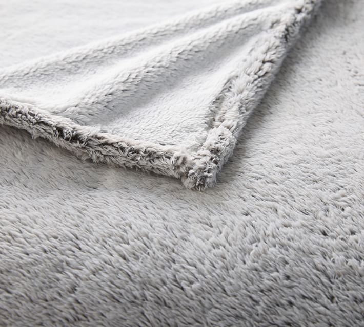 Faux Fur Cozy Blanket, Full/Queen, Light Gray - Image 1