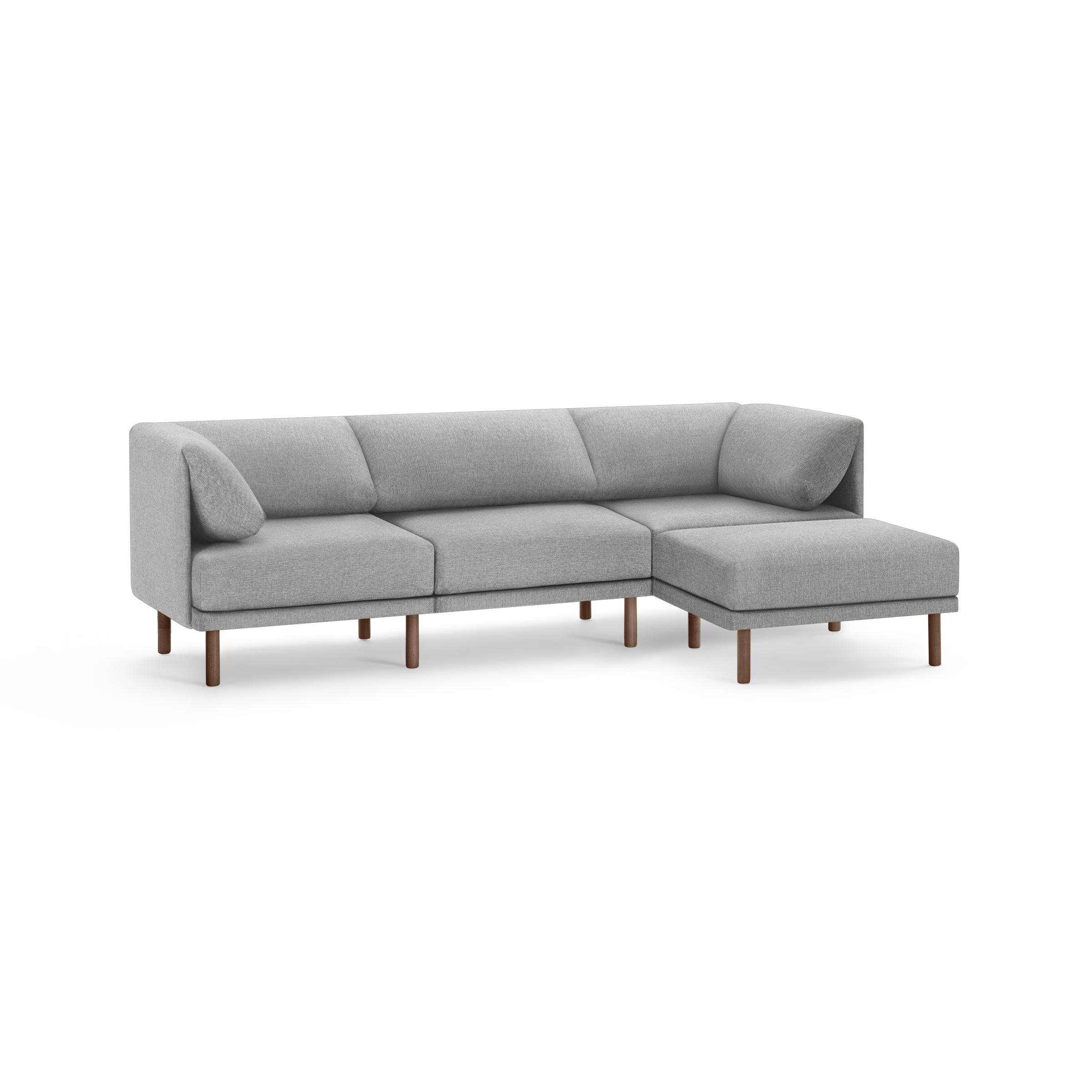The Range 4-Piece Sectional Lounger in Stone Gray, Walnut Legs - Image 0