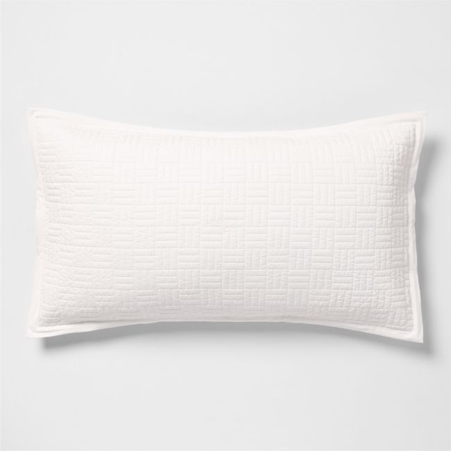 Serene Washed Organic Cotton Sateen Classic Stitch White King Bed Pillow Sham - Image 0