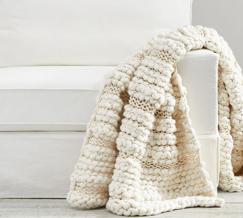 Cozy Darian Textured Striped Throw, Ivory, 44" x 56" - Image 0