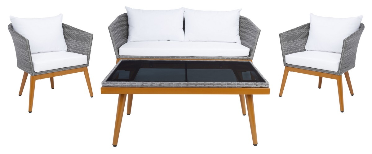 Malsor 4 Pc Outdoor Living Set - Grey/Grey - Safavieh - Image 0