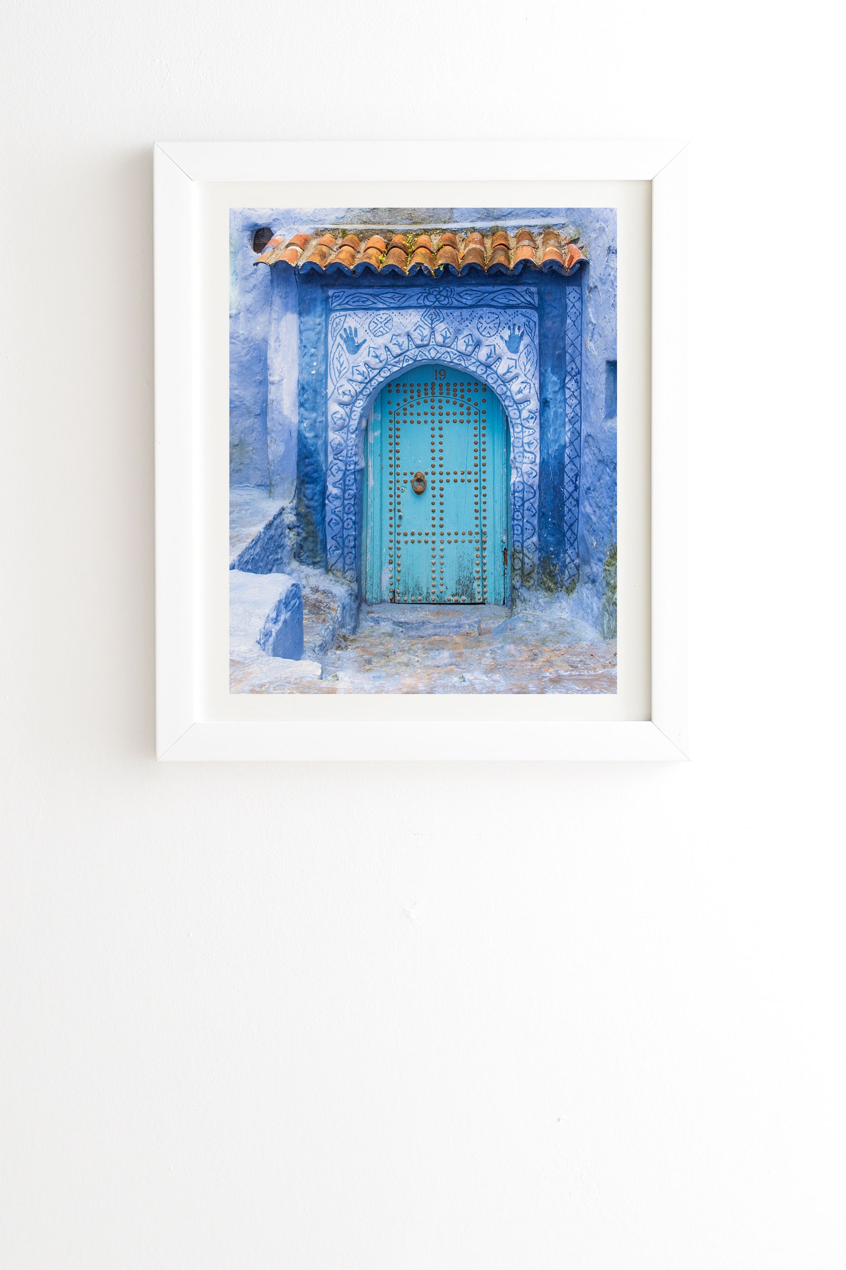 Blue City Door Number 19 by TRVLR Designs - Framed Wall Art Basic White 19" x 22.4" - Image 0