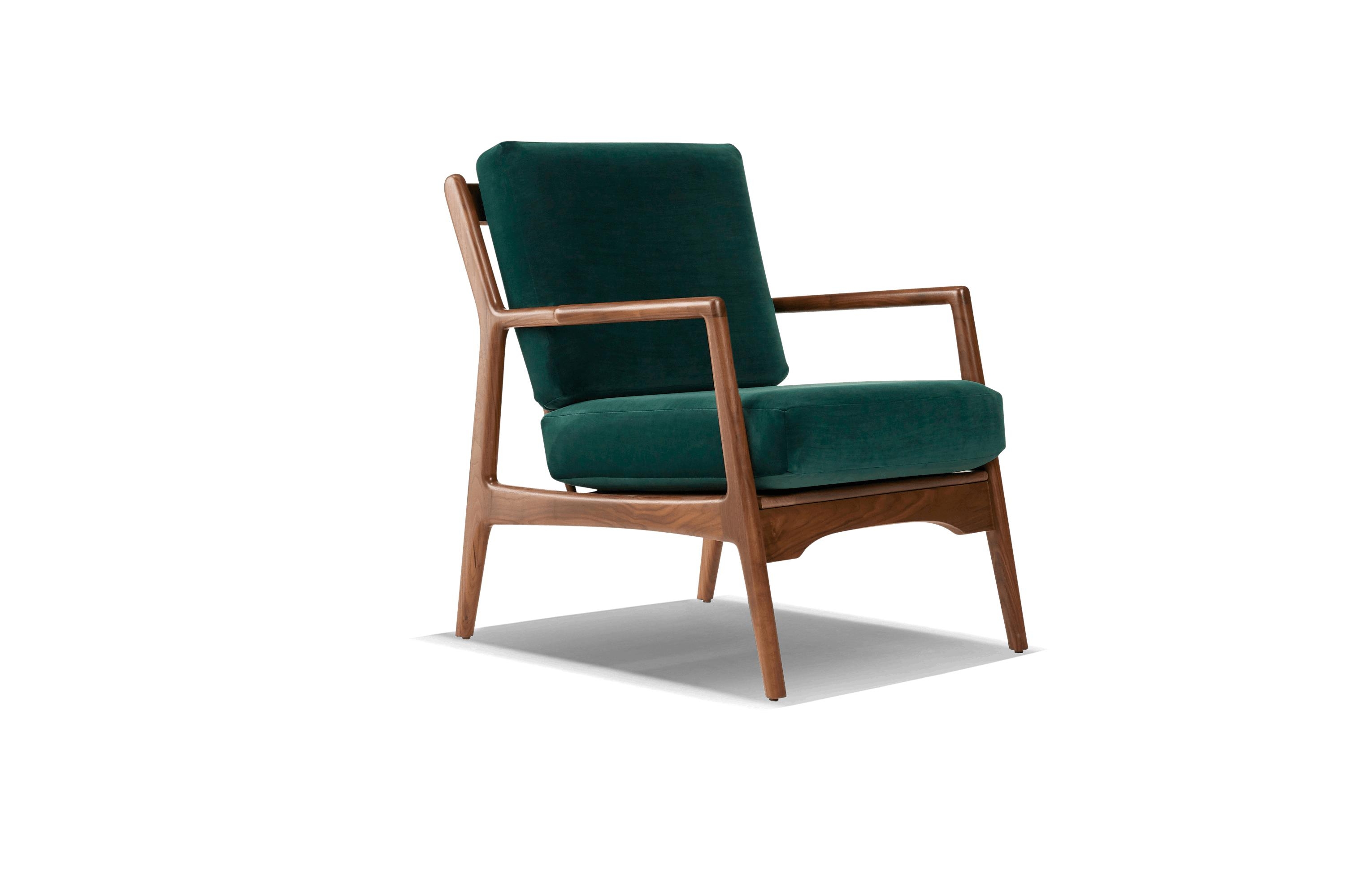 Green Collins Mid Century Modern Chair - Royale Evergreen - Walnut - Image 1