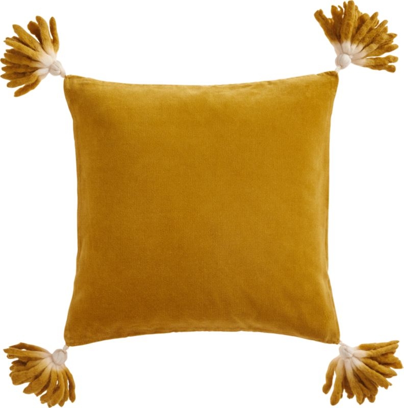 16" Bia Tassel Mustard Pillow with Feather-Down Insert - Image 2