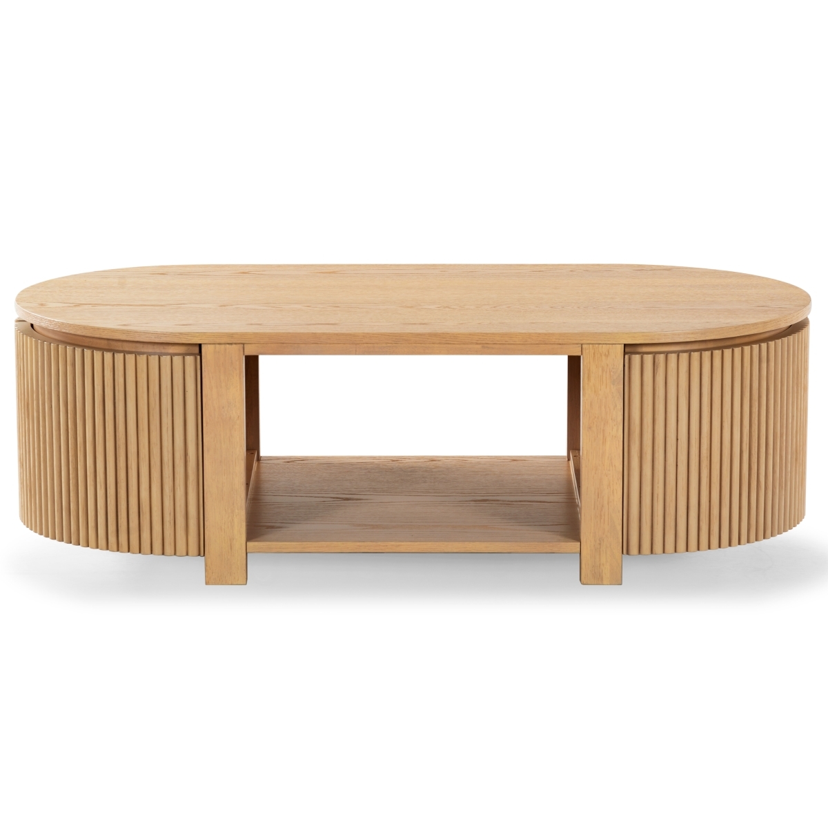 Shelbie Reeded Oval Coffee Table - Oak - Image 0