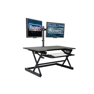 Rocelco Retractable Keyboard Tray Large Height Adjustable Standing Desk Converter - Image 0