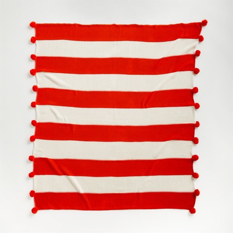 Red Knit Pom Pom Blanket - Image 1