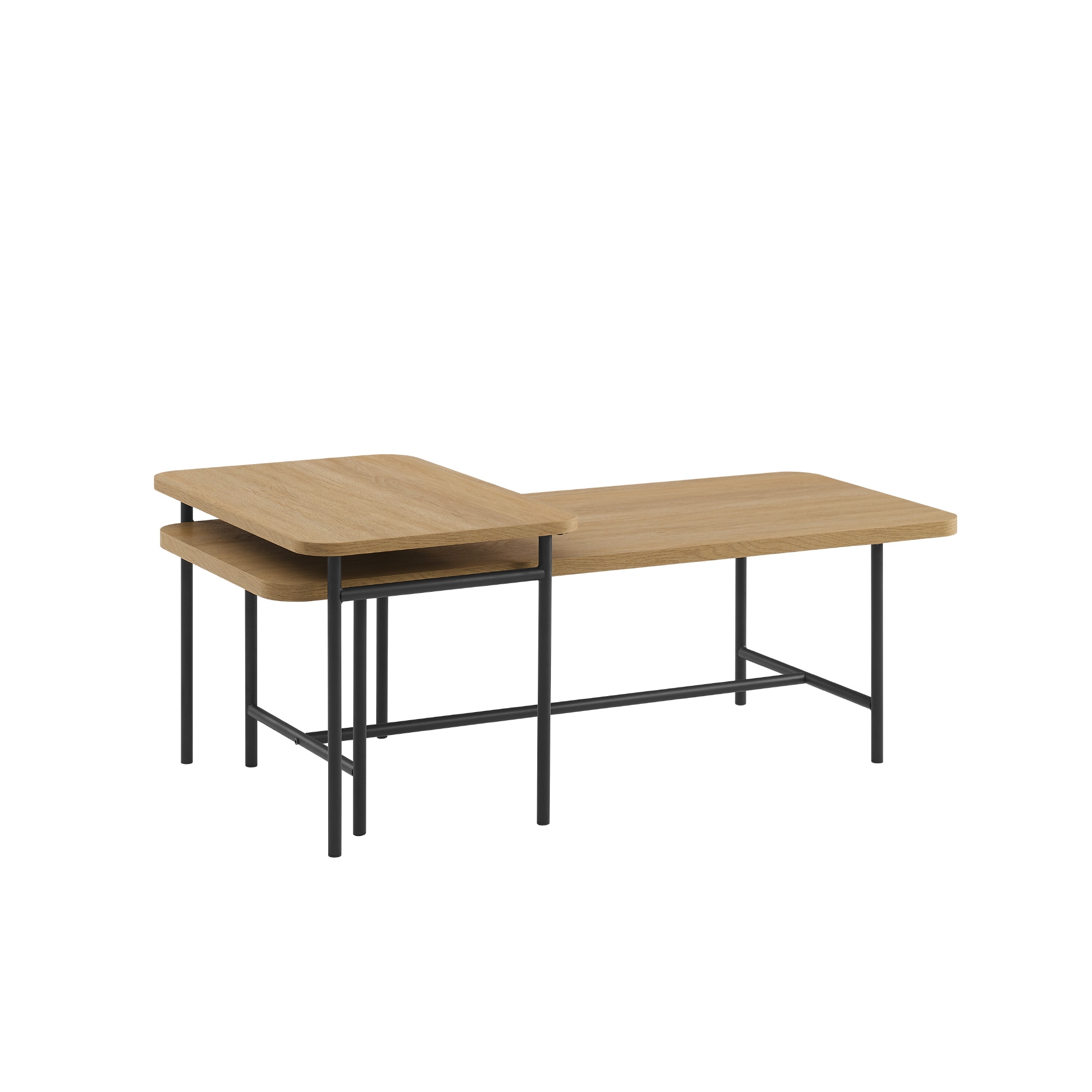 Modern Metal and Wood Rectangle Nesting Coffee Tables – Coastal Oak - Image 5