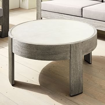 Portside Outdoor 34 in Round Coffee Table, Weathered Gray - Image 2
