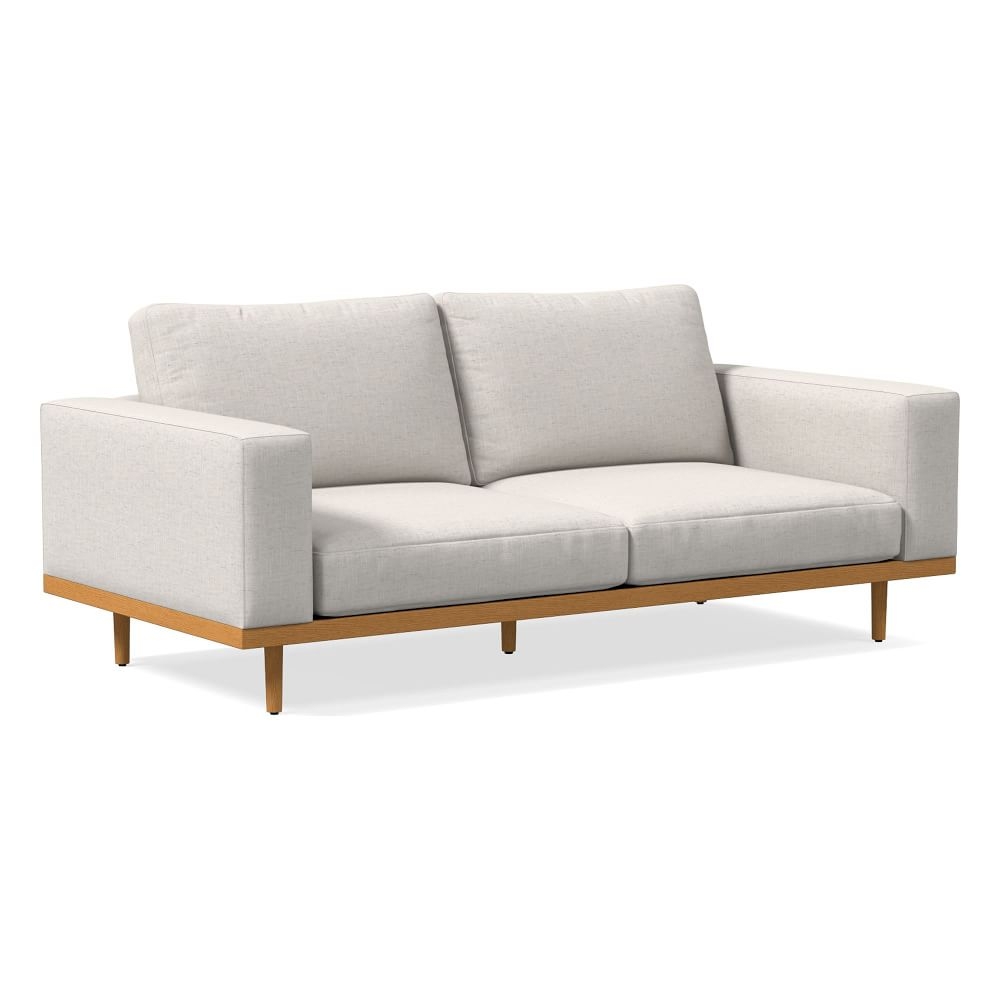 Newport 84" Box Cushion Sofa, Performance Coastal Linen, White, Almond - Image 0