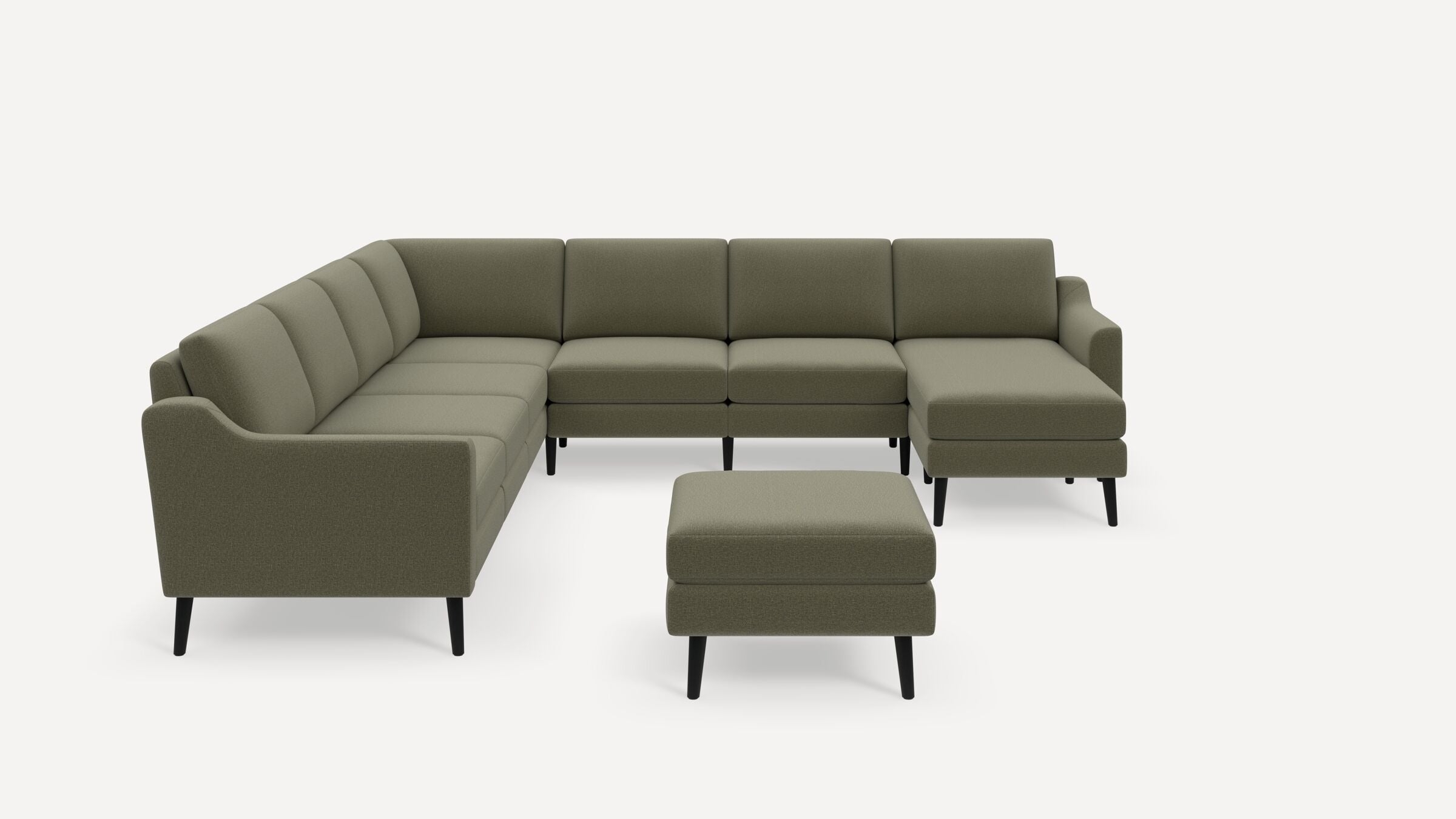 Nomad 7-Seat Corner Sectional with Chaise and Ottoman - Moss Green - Performance Flatweave / Ebony - Wood / Slope - Image 0