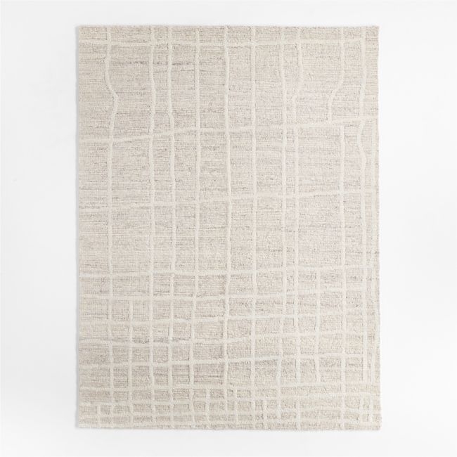 Agen Wool Handwoven Grid Ivory Area Rug 9'x12' - Image 0