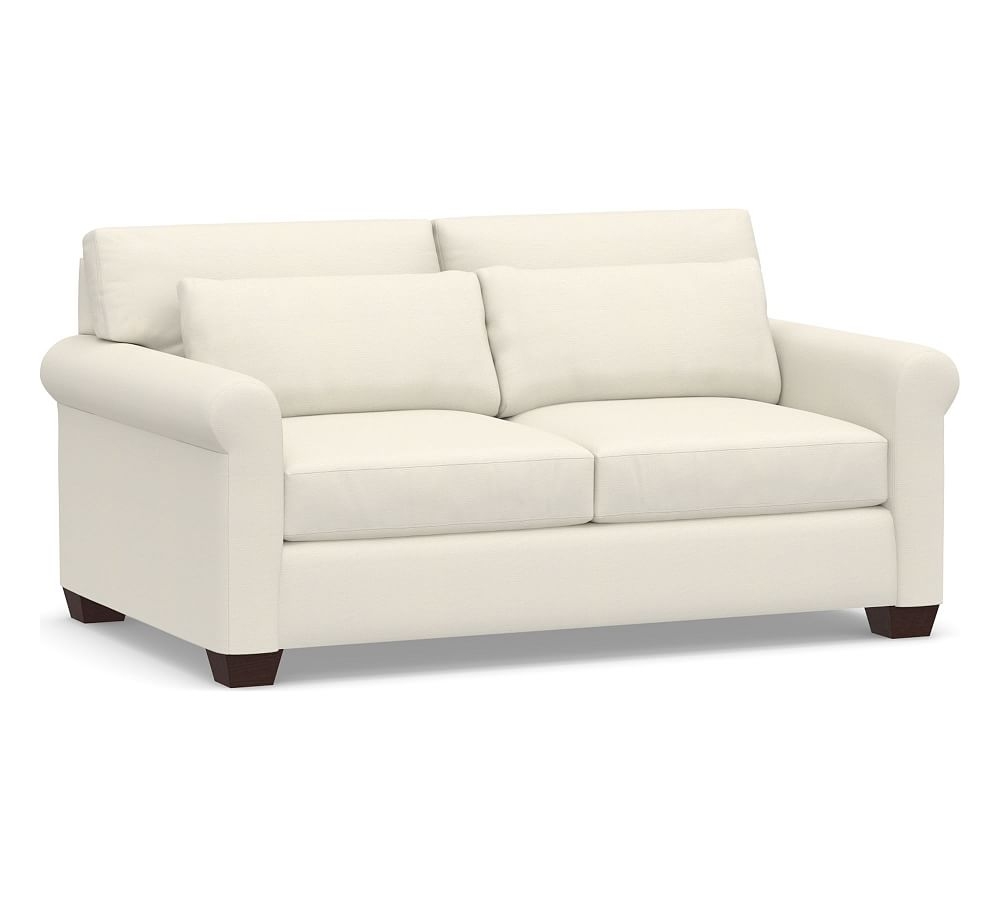 York Roll Arm Upholstered Deep Seat Loveseat 75", Down Blend Wrapped Cushions, Textured Twill Ivory - Image 0