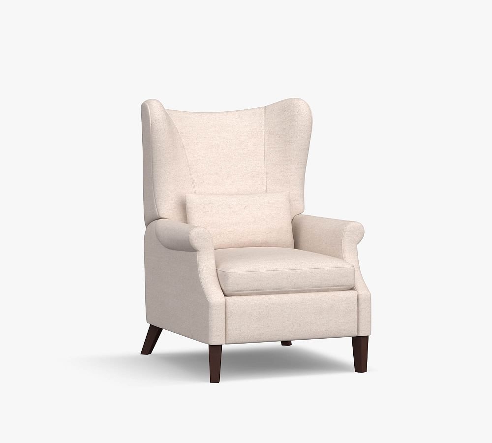 Champlain Upholstered Wingback Recliner, Polyester Wrapped Cushions, Performance Heathered Basketweave Alabaster White - Image 0