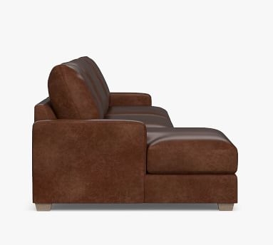 Canyon Square Arm Leather Right Arm Sofa with Chaise Sectional, Down Blend Wrapped Cushions, Signature Maple - Image 3