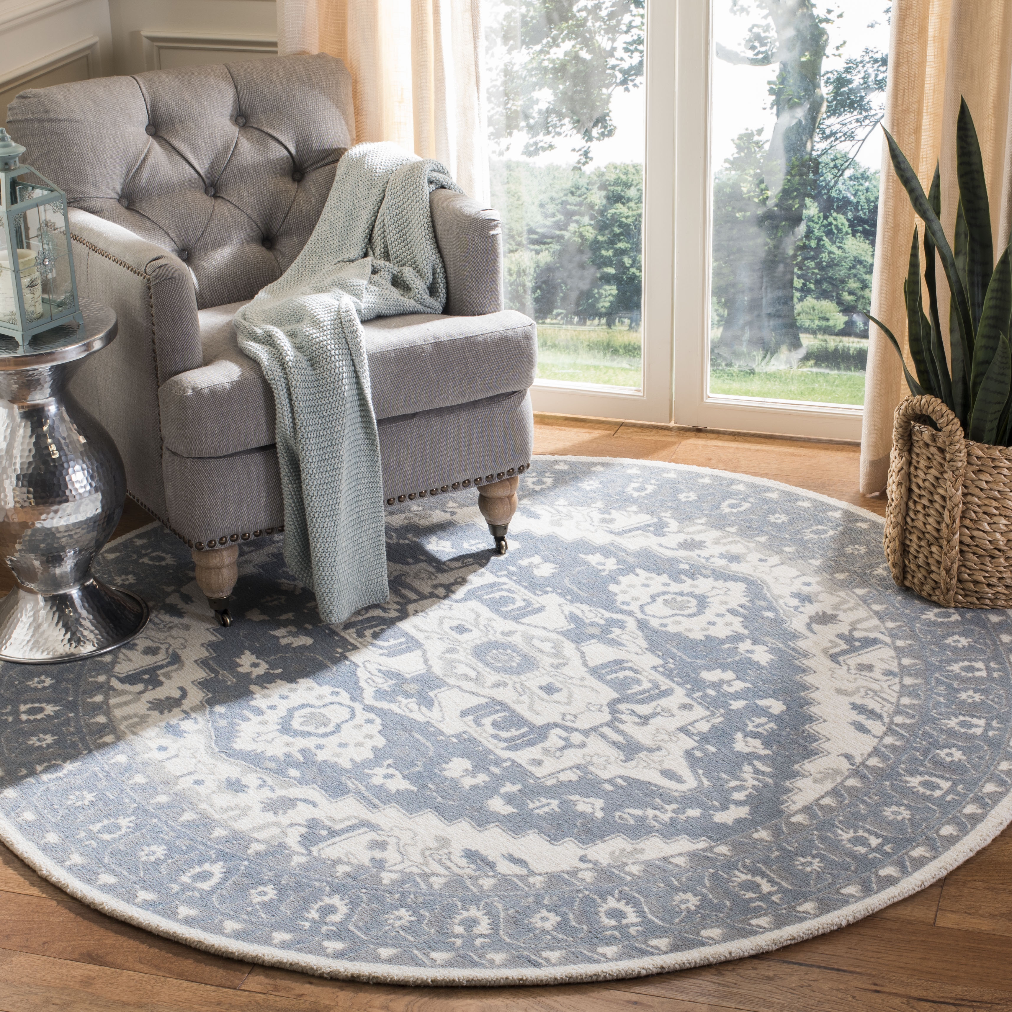 Arlo Home Hand Tufted Area Rug, RVT402F, Ivory/Charcoal,  6' X 6' Round - Image 1