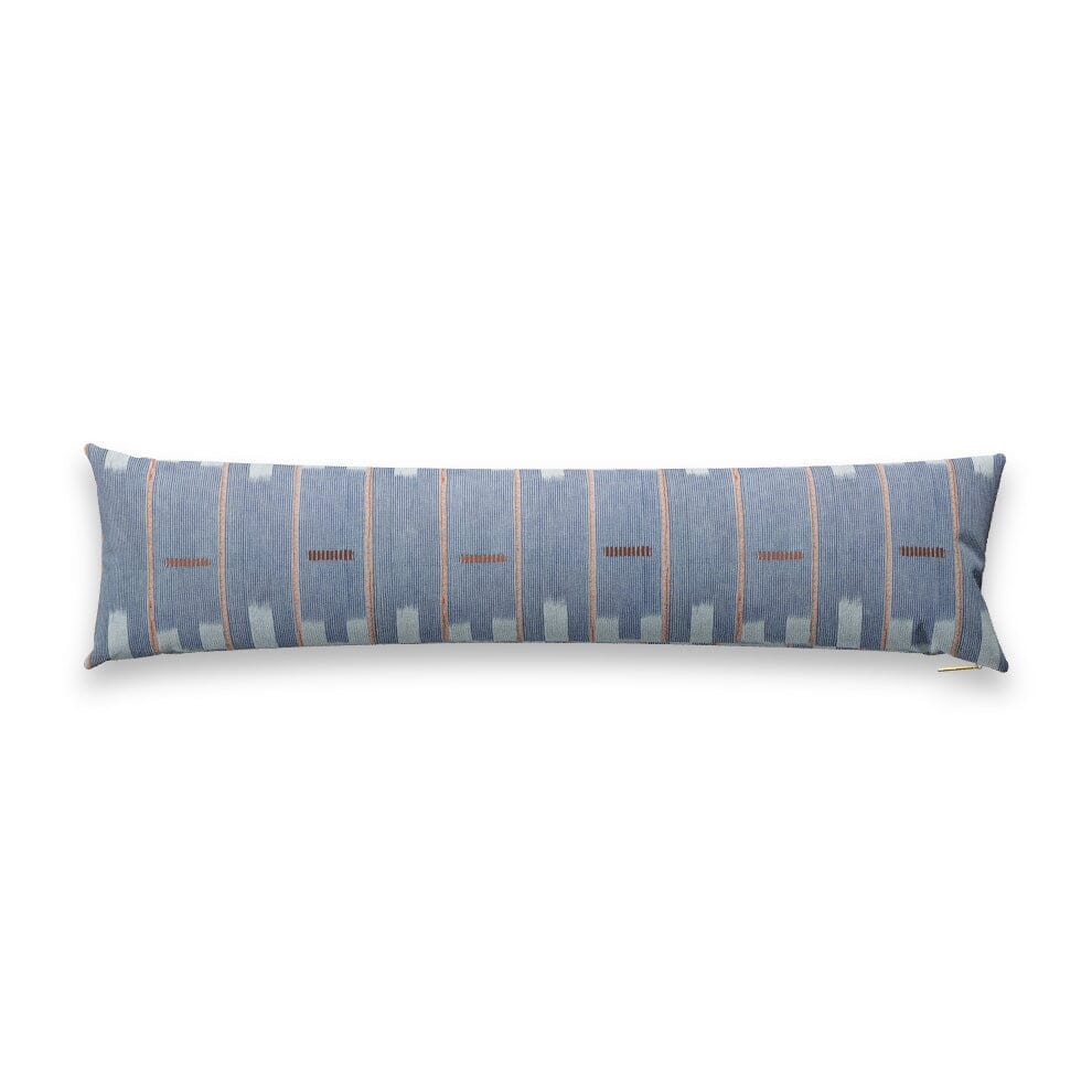 Chambray Lattice Baule Pillow by St. Frank | Blue | 48" W x 12" H | Cotton/Linen - Image 0