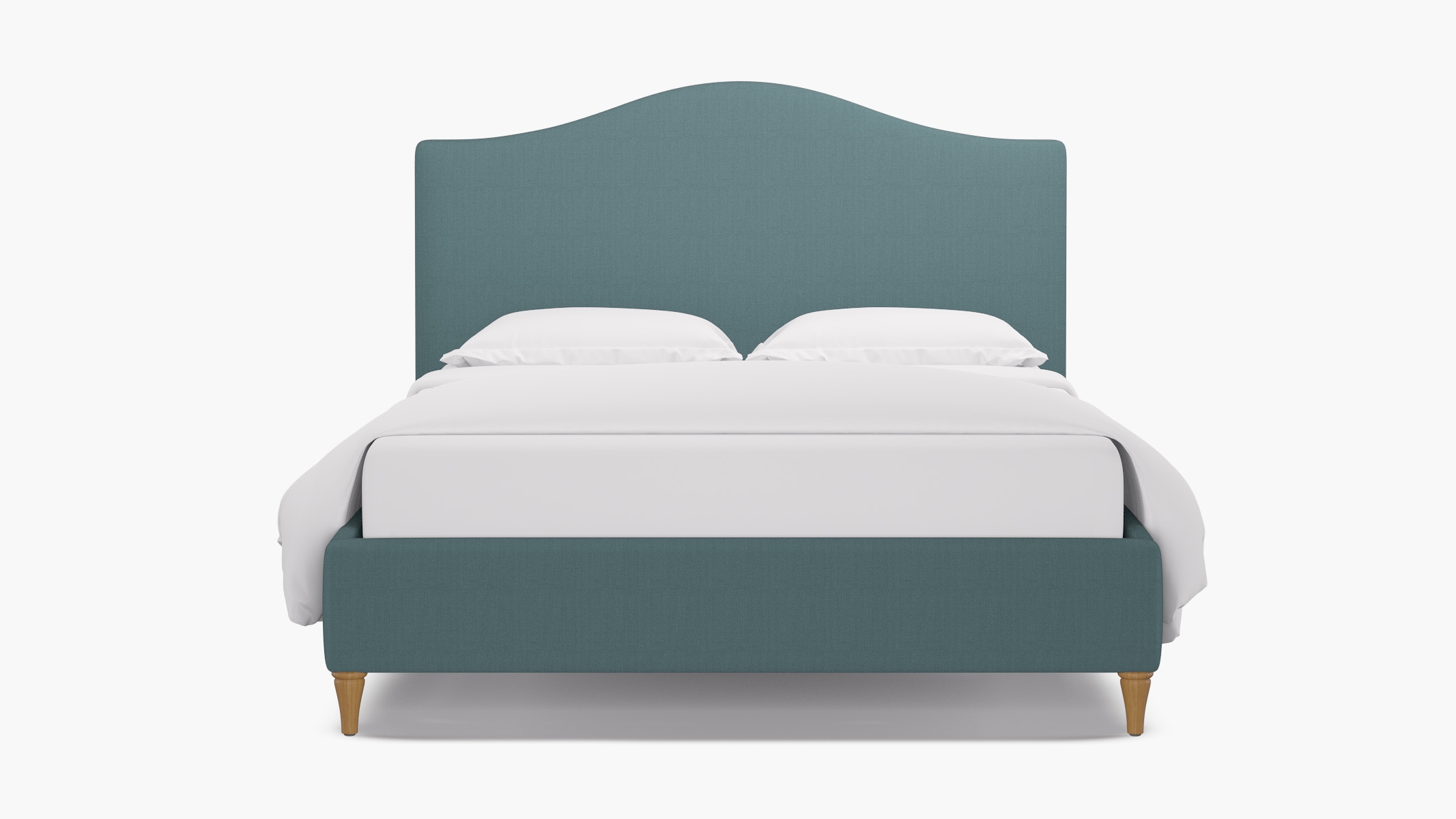 Camelback Bed, Seaglass Everyday Linen, Natural Decorative Tapered Leg, King - Image 0