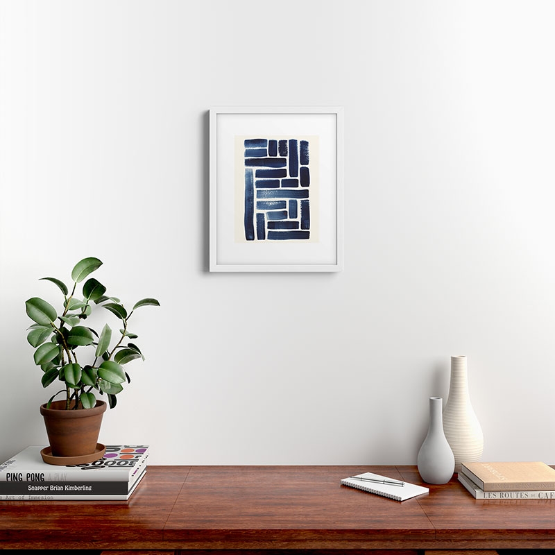 Blue Strokes Pattern 1 by Pauline Stanley - Framed Art Print Modern White 16" x 20" - Image 1
