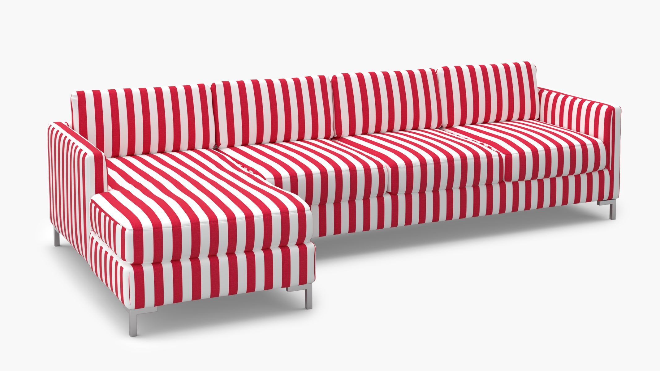 Modern Sectional, Left Facing, Red Cabana Stripe, Chrome L Leg - Image 1